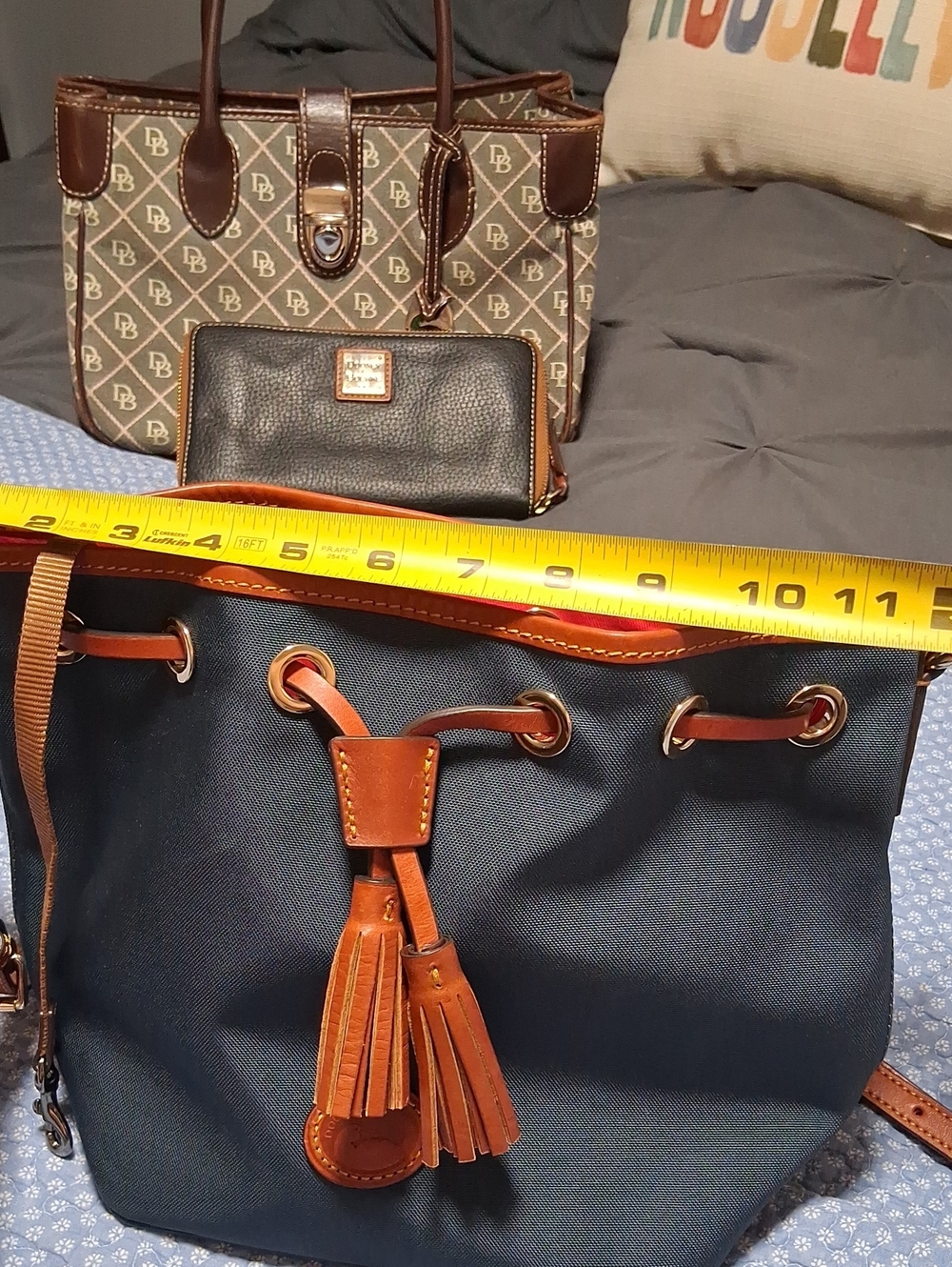 Dooney & Bourke Navy Blue Canvas Crossbody with Brown Leather Trim - Picture 14 of 16